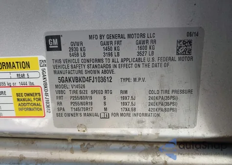 2015 Buick Enclave Leather z USA, uszkodzony, nr VIN 5GAKVBKD4FJ103612